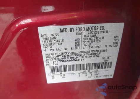 2025 Ford Maverick Lariat from USA, damaged, VIN 3FTTW8SA9SRA44811